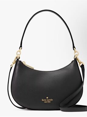 kate spade Black Saffiano Crescent Shoulder Bag w/matching card case. NWT